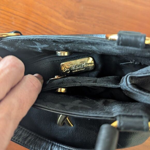 Vintage Black Leather Bag By Paloma Picasso Italy 1990s Double Handle Perfect - Picture 5 of 7